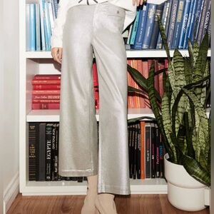 CHARLIE B Women's Argent Silver Metallic Wax Pants Flared Cropped Size 14 NEW